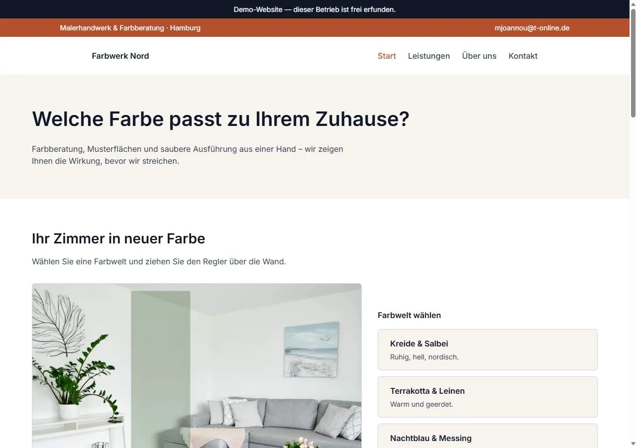 Startseite der Demo „Farbwerk Nord“