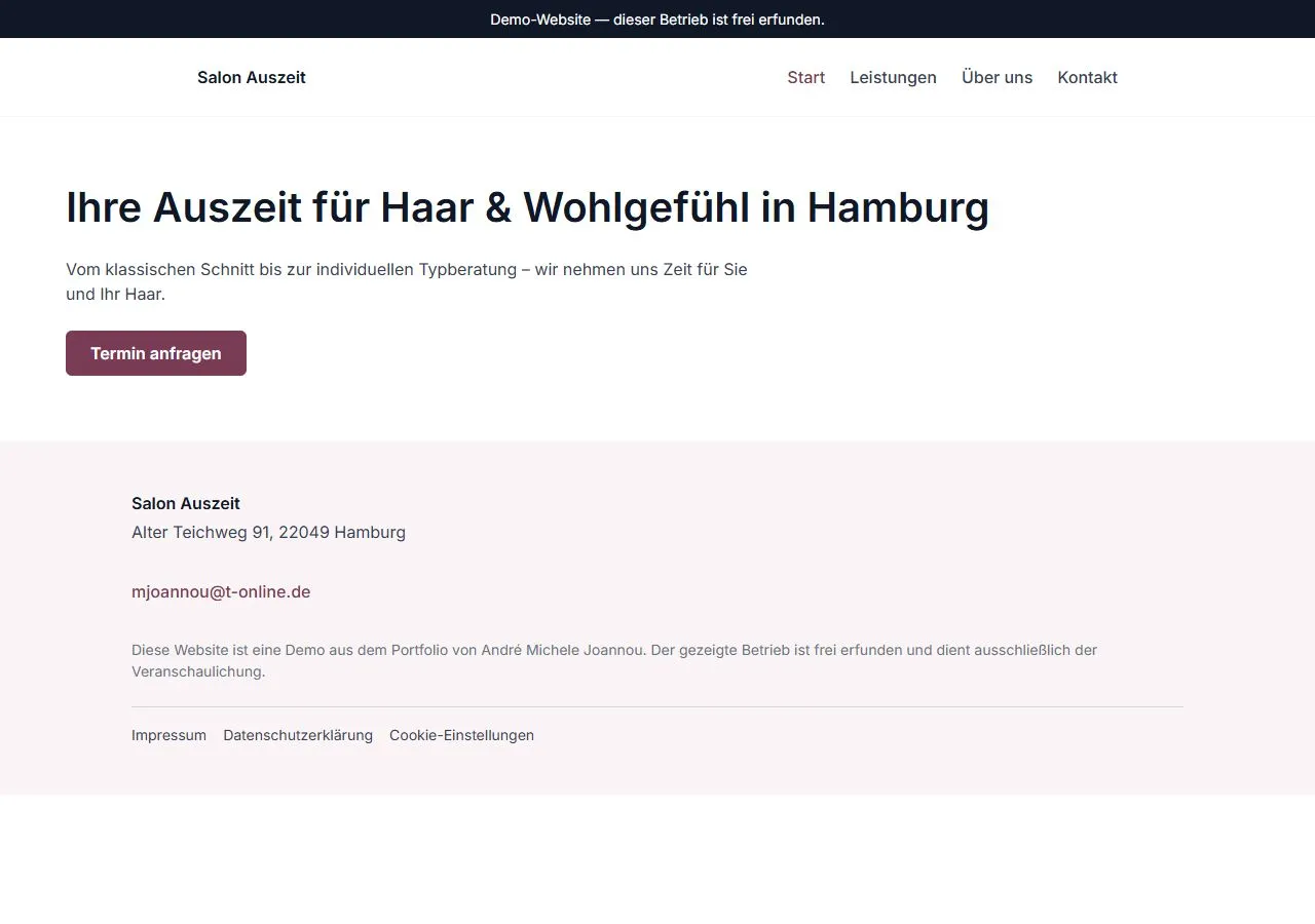 Startseite der Demo „Salon Auszeit“