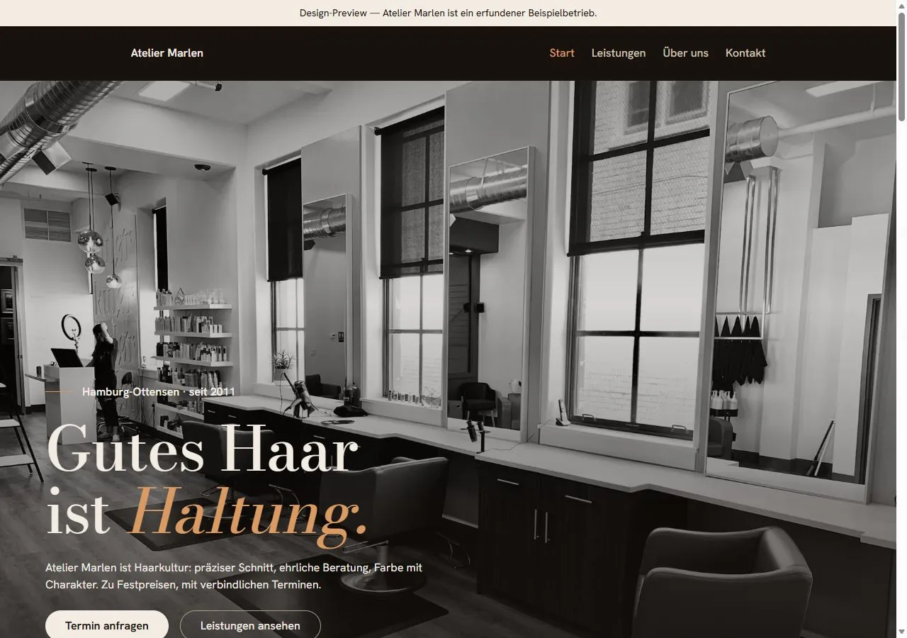 Startseite der Design-Studie „Atelier Marlen — Kino“